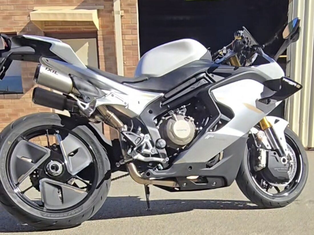 Finished 2026 CFMoto 750SR-S with the custom taper exhaust fitted